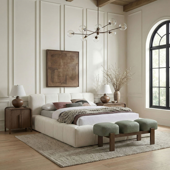 Woodcrest - Vegan Leather Upholstered Bench - Painted Brown Walnut Base