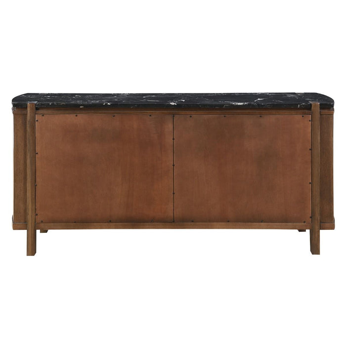 Estella - Server With Marble Top - Black Natural Marble Top & Walnut