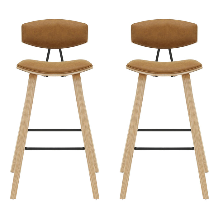 Fox - Bar Height Curved Back Wood Bar Stool With Faux Leather Seat