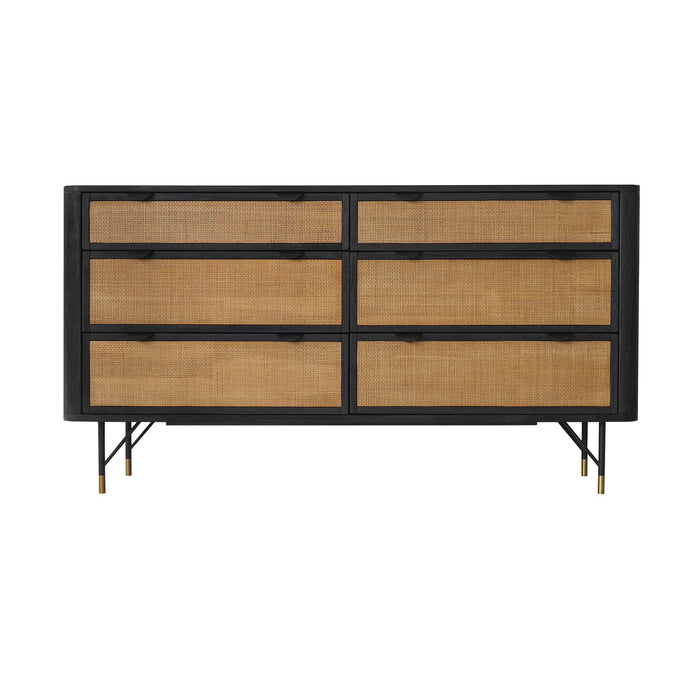 Saratoga - 6 Drawer Dresser With Rattan - Black Acacia