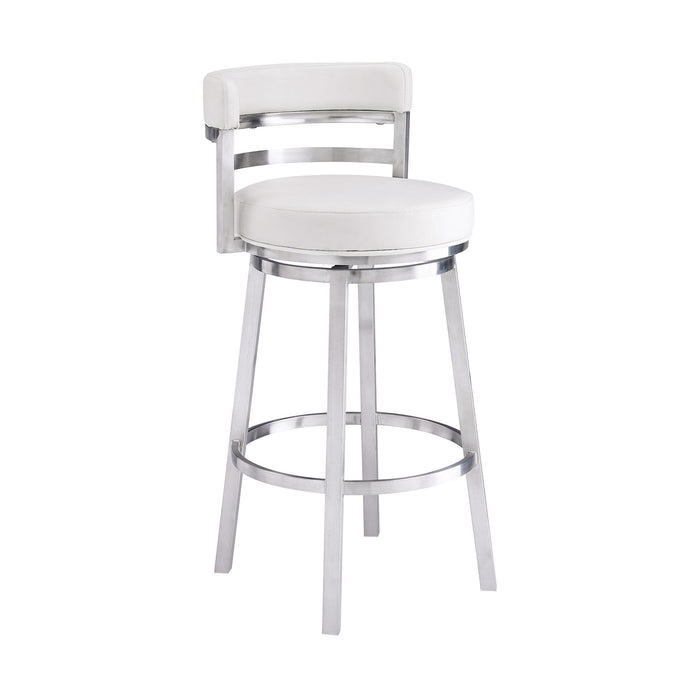 Madrid - 26" Counter Height Swivel White Faux Leather And Brushed Stainless Steel Bar Stool