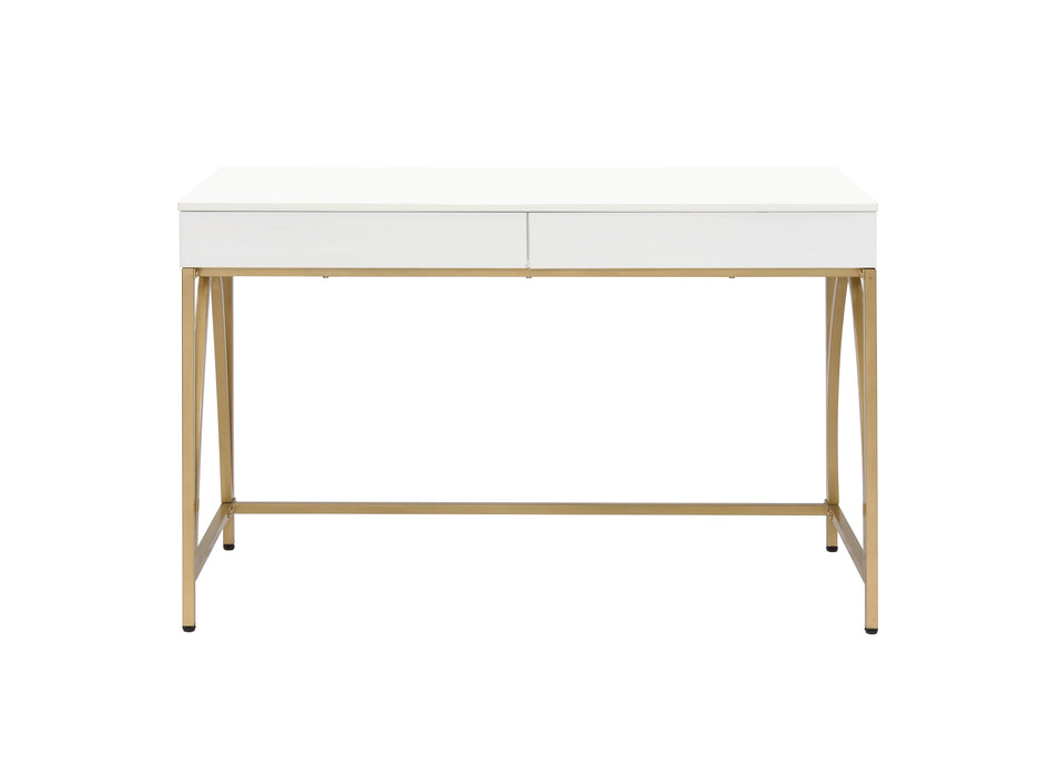 Lightmane - Vanity Desk - White High Gloss & Gold Finish