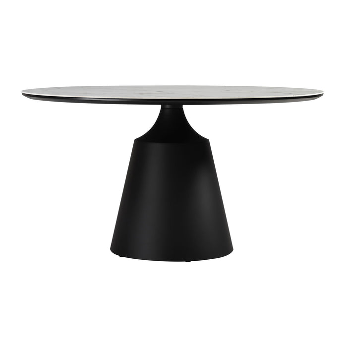 Knox - Round Dining Table Stone Top And Metal Base - Black