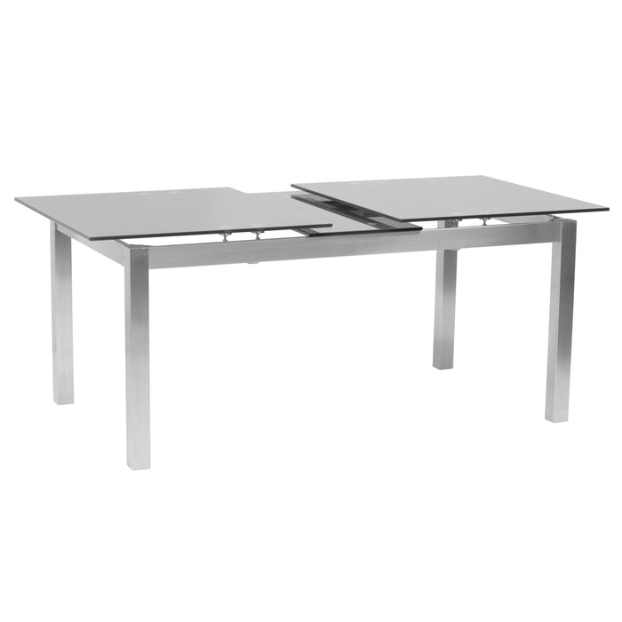 Ivan - Dining Table With Extensions, Tempered Glass Top - Brushed Silver / Gray