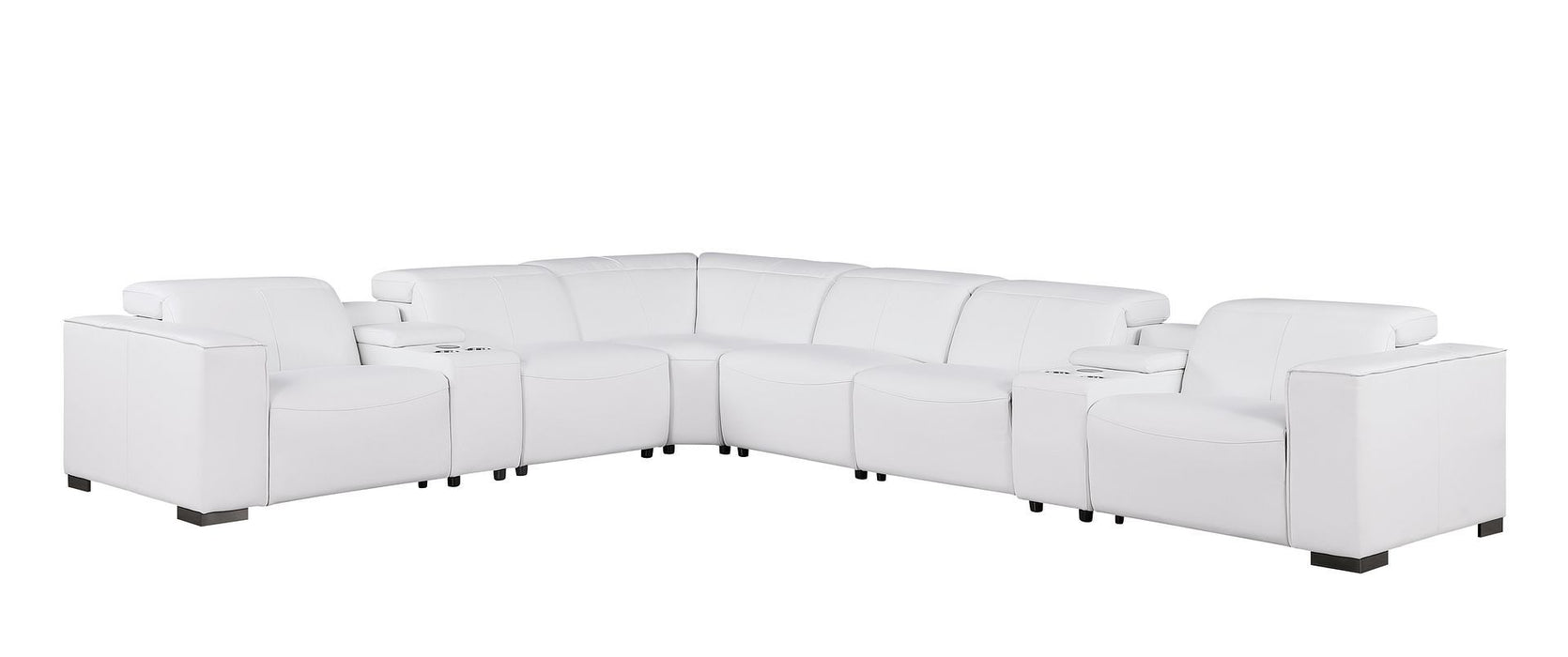 1208 - 8 Piece L Shaped Leather Sectional With 4 Power Recliners & Power Headrests