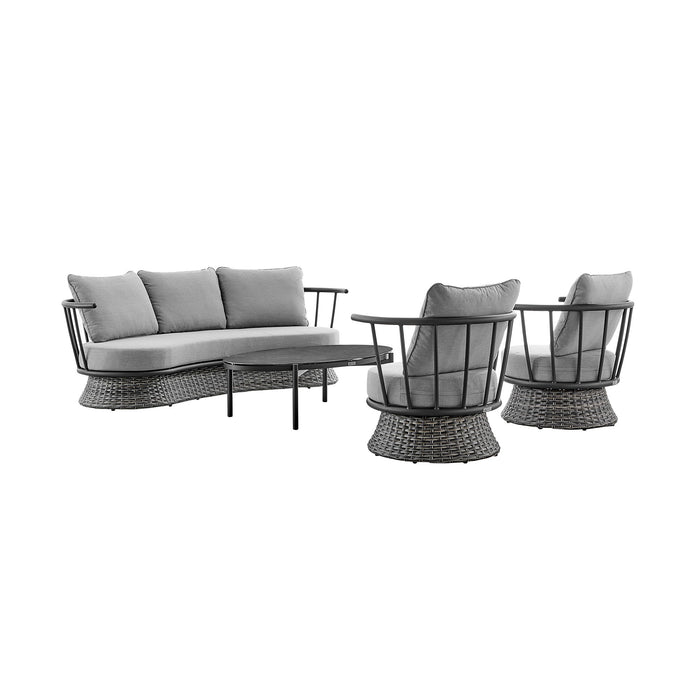 Giotto - 4 Piece Outdoor Patio Furniture Set With Cushions - Black / Gray