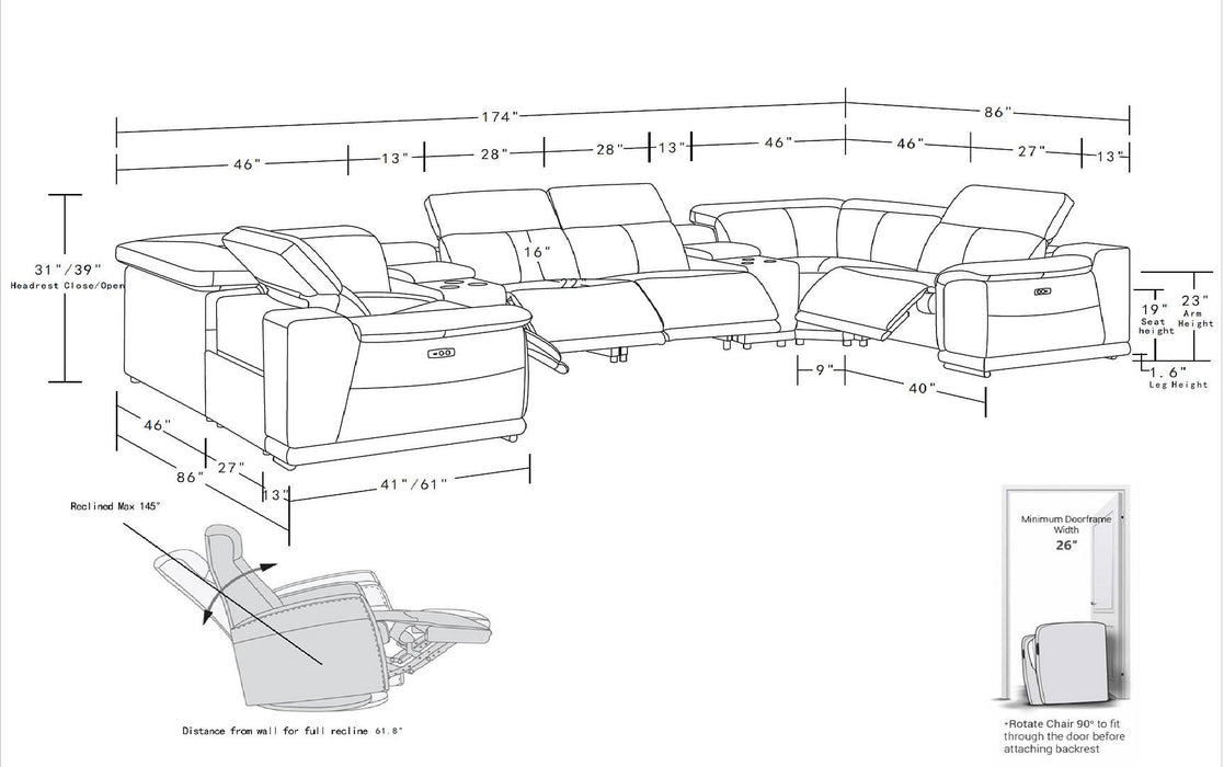 2679 - 8-Piece U-Shaped Power Reclining Sectional In Genuine Leather (4 Recliners)
