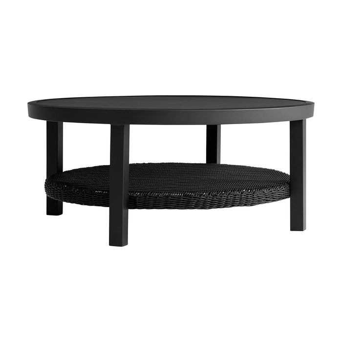 Cayman - Black Aluminum Outdoor Round Conversation Table With Wicker Shelf
