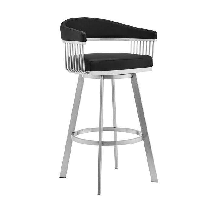 Chelsea - 25" Black Faux Leather And Brushed Stainless Steel Swivel Bar Stool