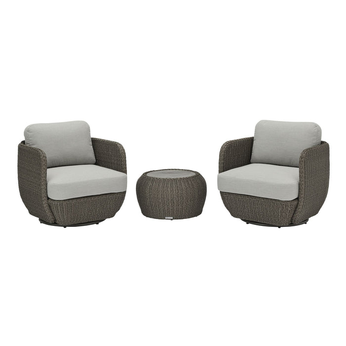 Amira - 3-Piece Outdoor Swivel Lounge Chair Conversation Set - Light Gray / Deep Bronze