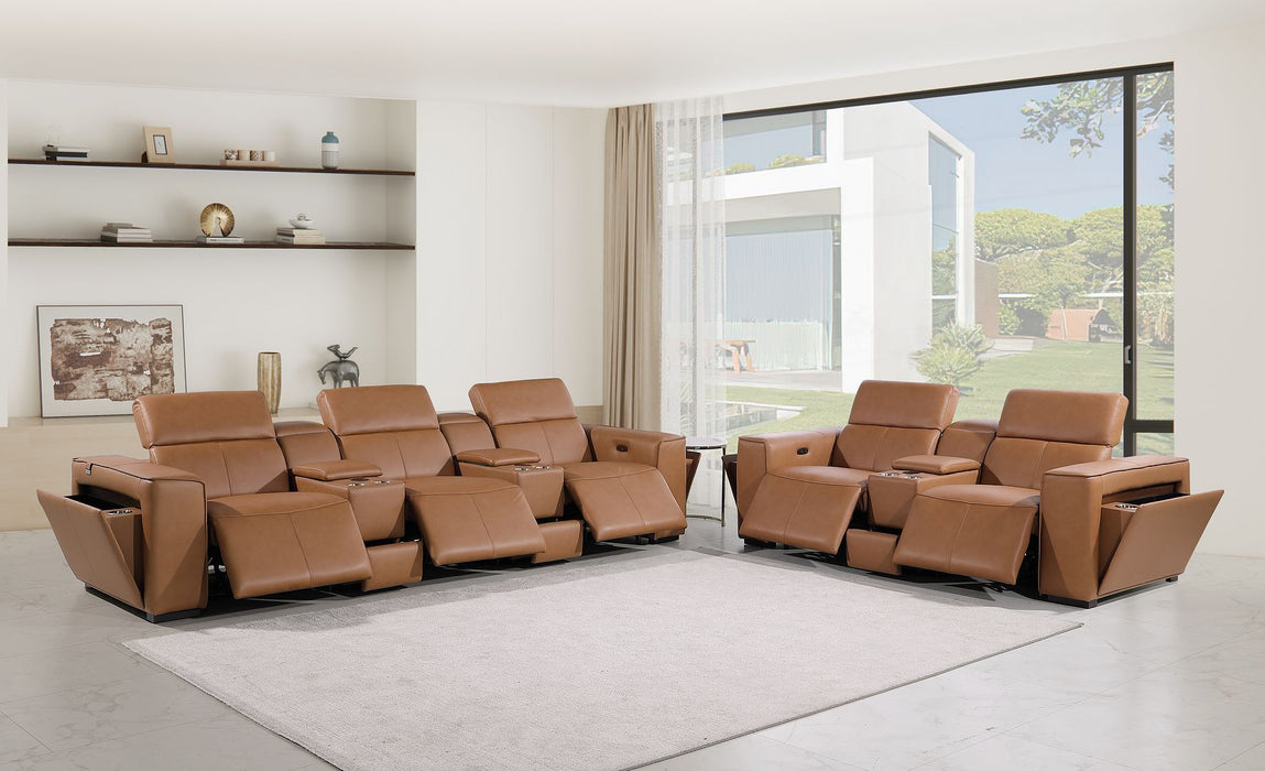 1224 - Coganc 8-Piece Modular Power Reclining Sofa & Loveseat Set In With 5 Power Recliners & Power Headrests - Cognac