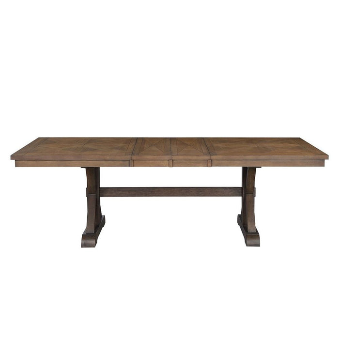 Pascaline - Dining Table - Gray Fabric, Rustic Brown & Oak
