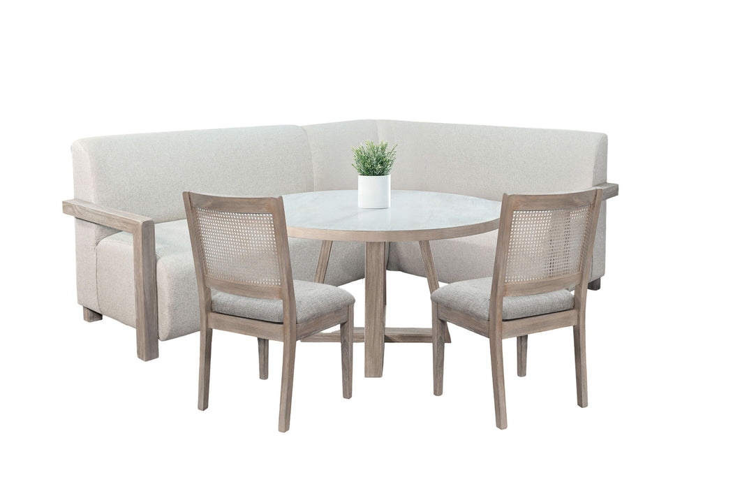 4-Piece Upholstered Dining Set (Bench, Table, 2 Cane Back Chairs) - Wheat