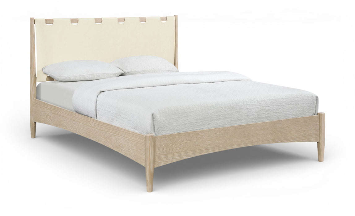 Santos - Vegan Leather Headboard And Wood Bed - Waxed Natural Frame