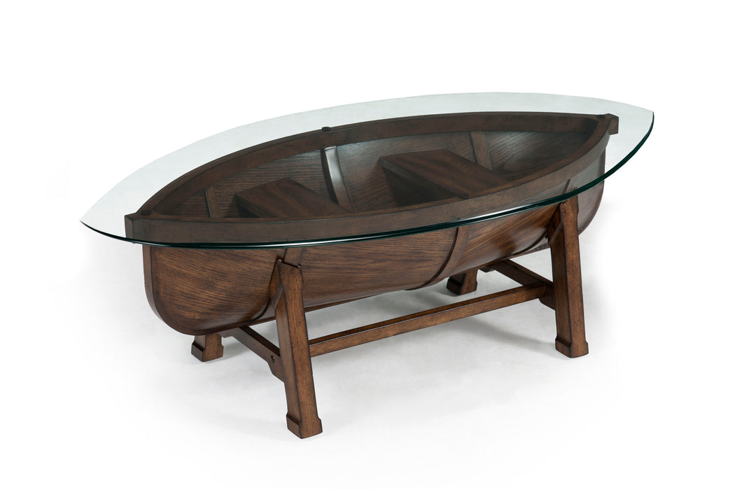 Beaufort - Oval Cocktail Table With Base And Glass Top - Dark Oak