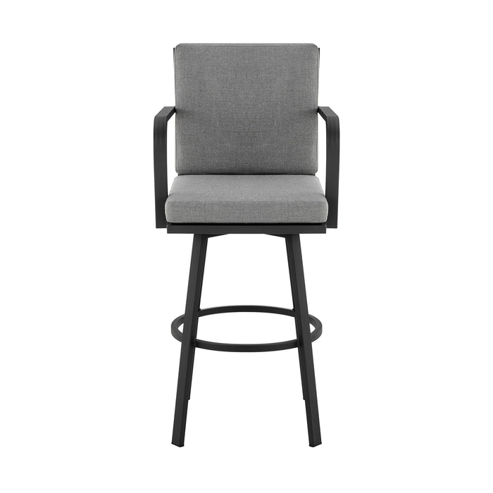 Don - 30" Outdoor Patio Swivel Bar Stool - Black Aluminum With Gray Cushions