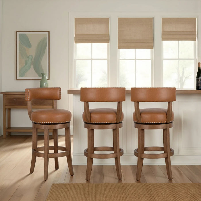 Mystic - Swivel Rubberwood Counter Or Bar Height Barstool With Faux Leather Seat