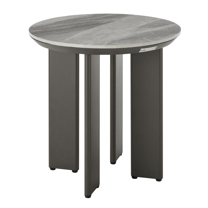 Ciela - Outdoor Round Sintered Stone Side Table With Pedestal Aluminum Base - Dark Bronze
