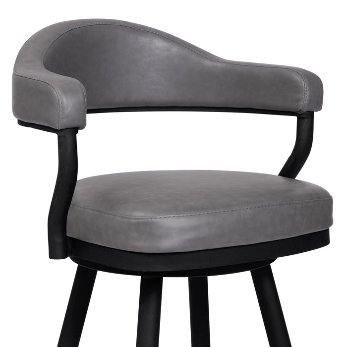 Justin - 26" Counter Height Barstool - A Black Powder Coated Finish And Vintage Gray Faux Leather