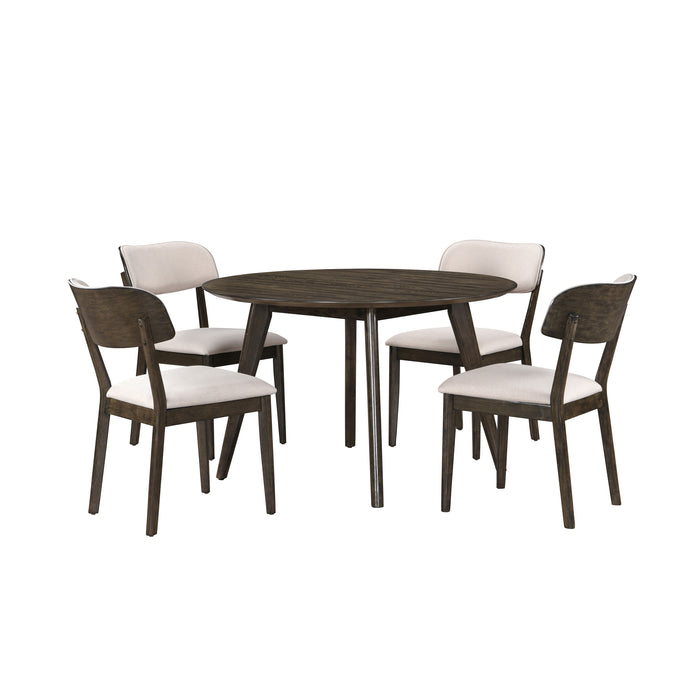 Rex - 48" Round Dining Table & 4 Open Back Chairs - Dark Brown