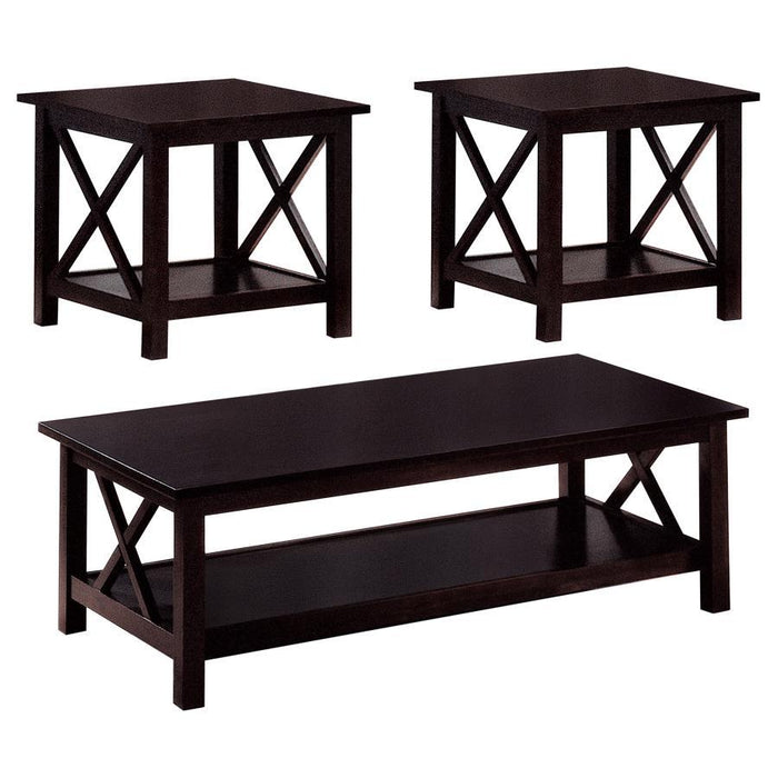 Rachelle - 3 Piece Rectangular Coffee Table Set - Deep Merlot