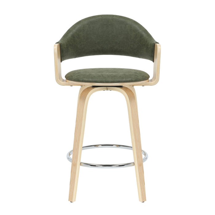 Daxton - Swivel Counter Height Round Back Wood Bar Stool With Faux Leather Seat