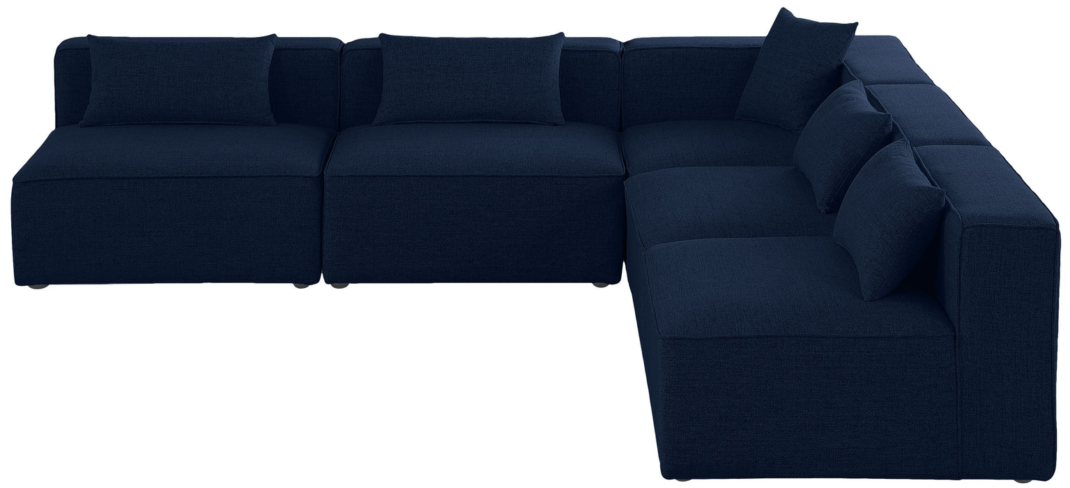 Cube - Modular Sectional 5 Piece - Navy - Fabric