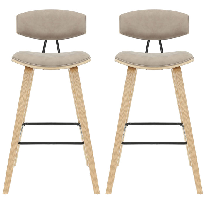 Fox - Bar Height Curved Back Wood Bar Stool With Faux Leather Seat