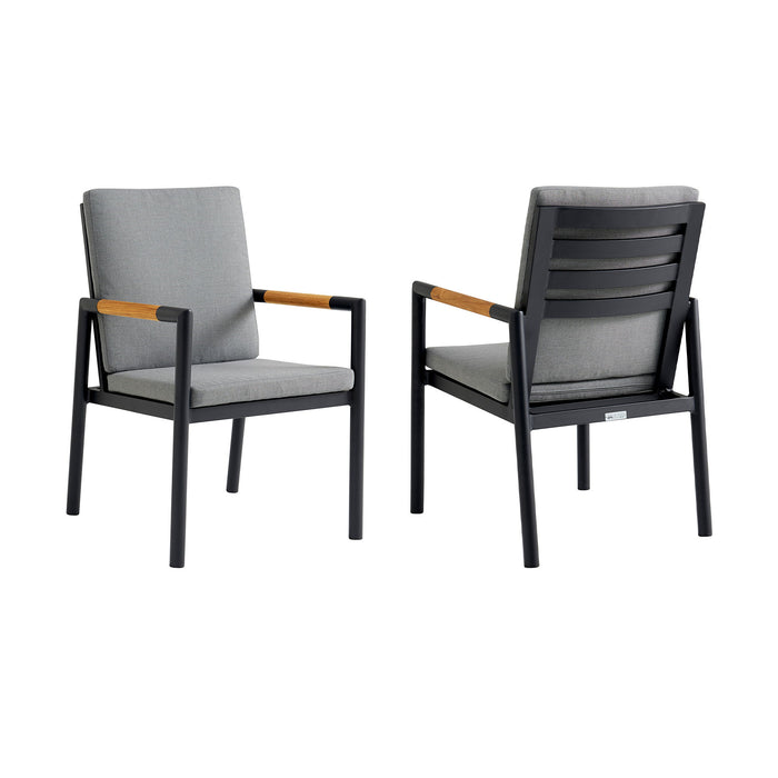 Crown - Black Aluminum And Teak Outdoor Dining Chair With Dark Gray Fabric - (Set Of 2)