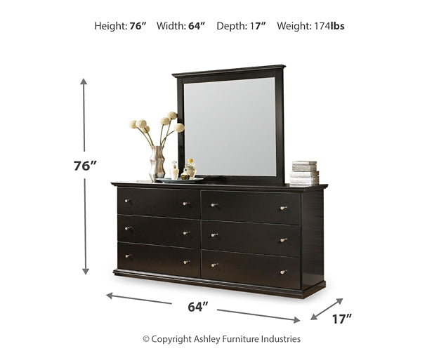 Maribel Full Panel Headboard with Mirrored Dresser and Chest