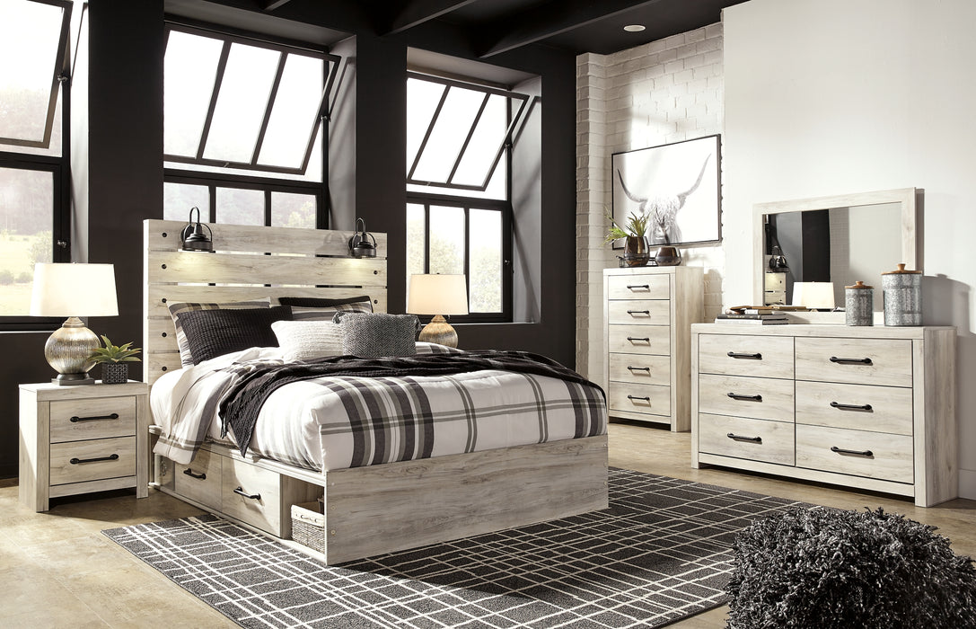 Cambeck Queen Panel Bed with 4 Storage Drawers with Mirrored Dresser, Chest and Nightstand