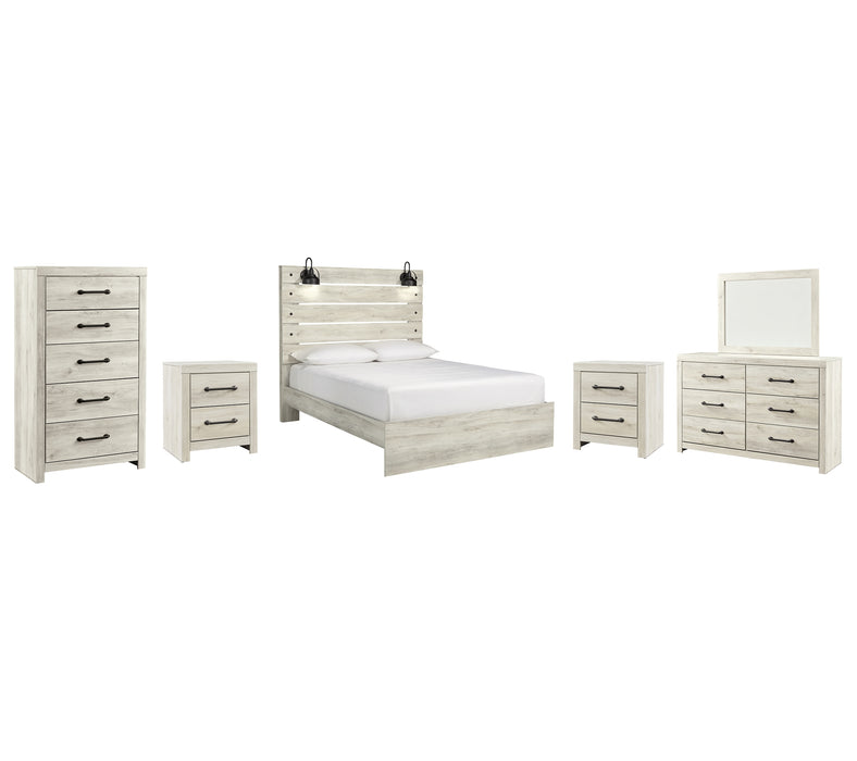 Cambeck  Panel Bed With Mirrored Dresser, Chest And 2 Nightstands