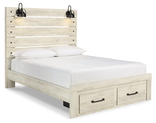 Cambeck Queen Panel Bed with 2 Storage Drawers with Mirrored Dresser