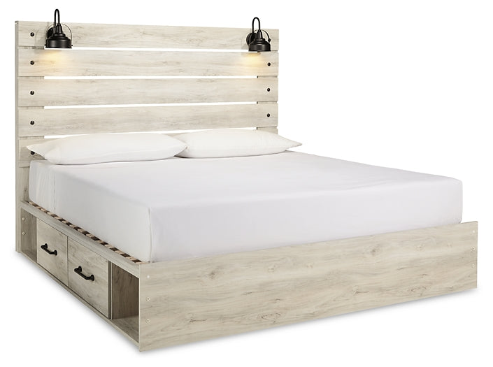 Cambeck King Panel Bed with 2 Storage Drawers with Mirrored Dresser, Chest and Nightstand