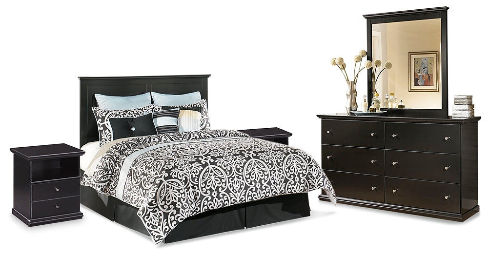 Maribel King/California King Panel Headboard with Mirrored Dresser and 2 Nightstands