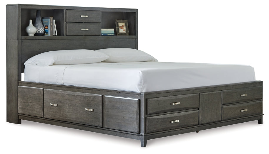 Caitbrook  Storage Bed With 8 Storage Drawers With Mirrored Dresser And Chest