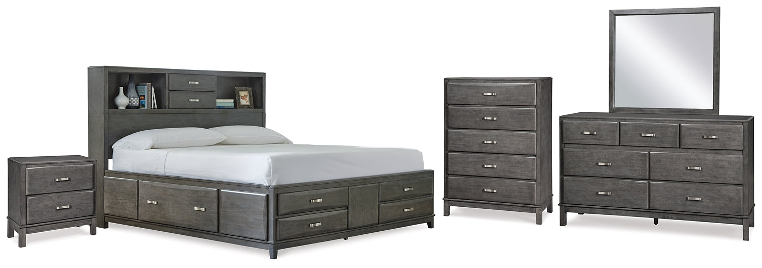 Caitbrook  Storage Bed With 8 Storage Drawers With Mirrored Dresser, Chest And Nightstand