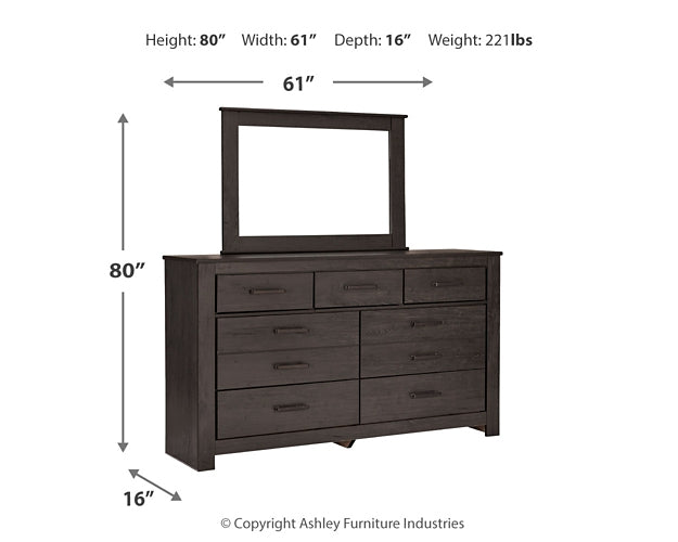 Brinxton King/California King Panel Headboard with Mirrored Dresser, Chest and Nightstand