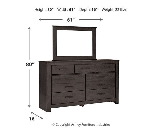 Brinxton King Panel Bed with Mirrored Dresser and 2 Nightstands