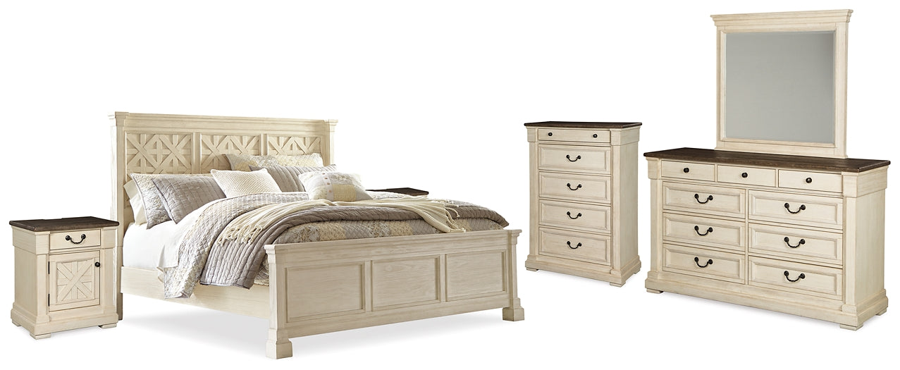 Bolanburg King Panel Bed with Mirrored Dresser and 2 Nightstands
