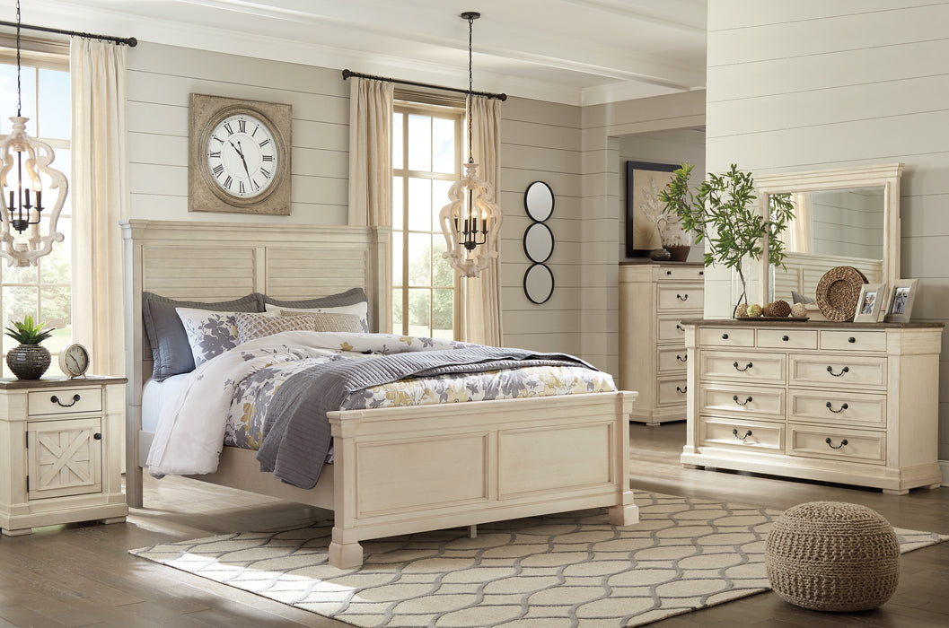 Bolanburg Queen Panel Bed with Mirrored Dresser and Chest