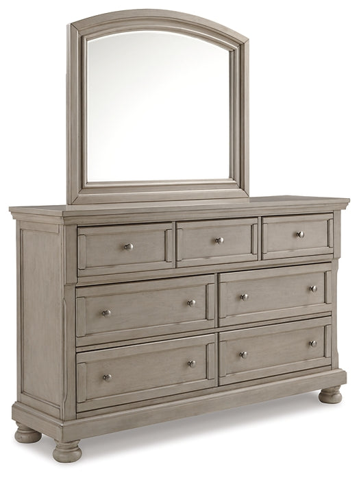Lettner California King Panel Bed with Mirrored Dresser and Chest