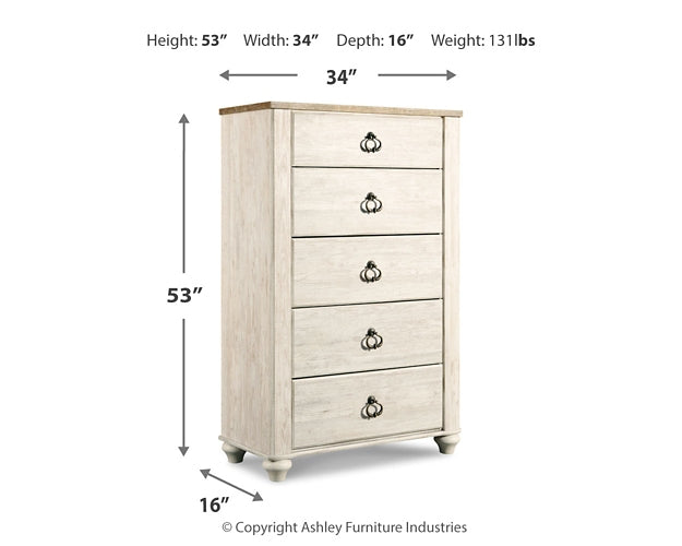 Willowton / Panel Headboard With Mirrored Dresser, Chest And Nightstand