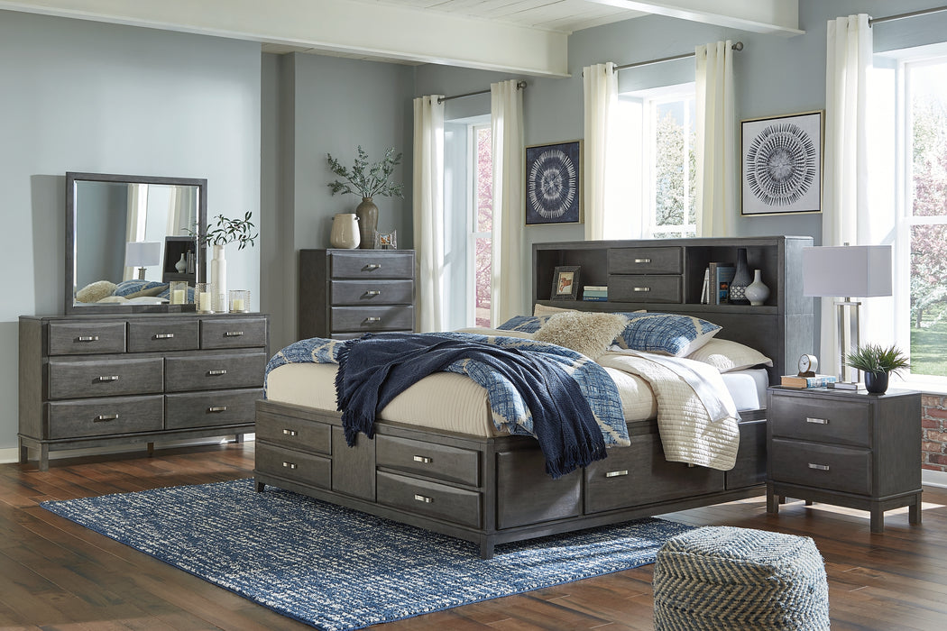 Caitbrook  Storage Bed With 8 Storage Drawers With Mirrored Dresser And Chest