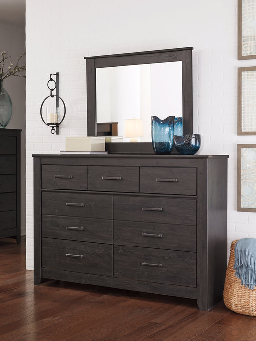 Brinxton Full Panel Bed with Mirrored Dresser and 2 Nightstands