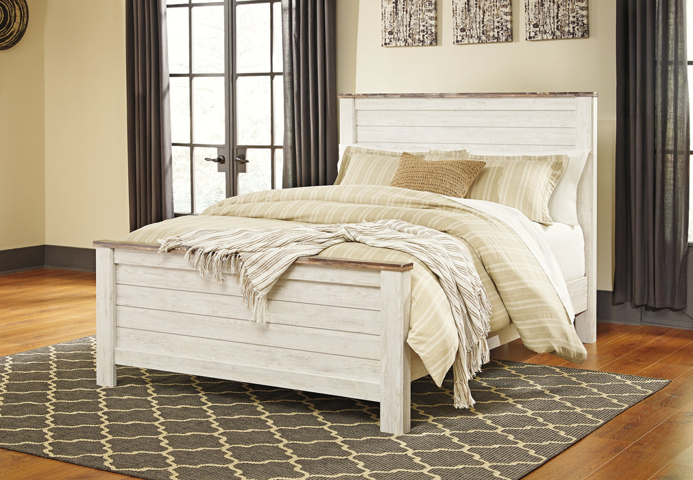 Willowton Queen Panel Bed with Mirrored Dresser and 2 Nightstands