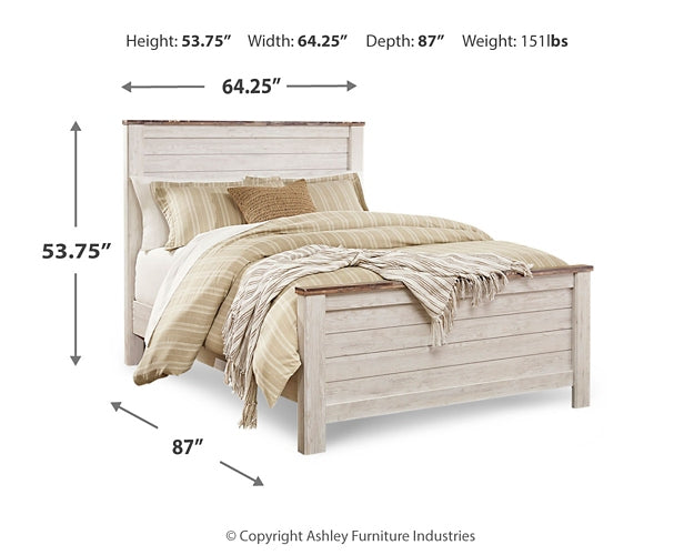 Willowton Queen Panel Bed with Mirrored Dresser and 2 Nightstands