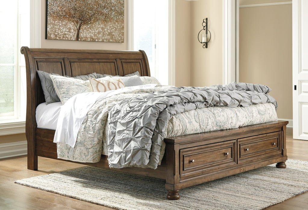 Flynnter  Sleigh Bed With 2 Storage Drawers With Dresser With Dresser