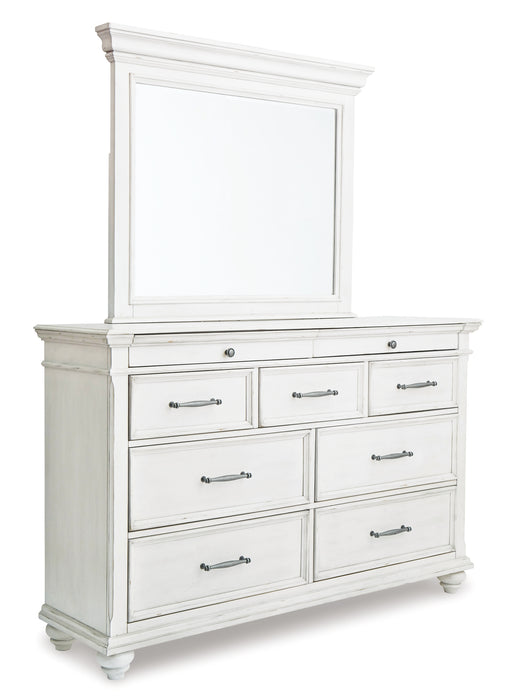 Kanwyn King Panel Bed with Mirrored Dresser, Chest and Nightstand