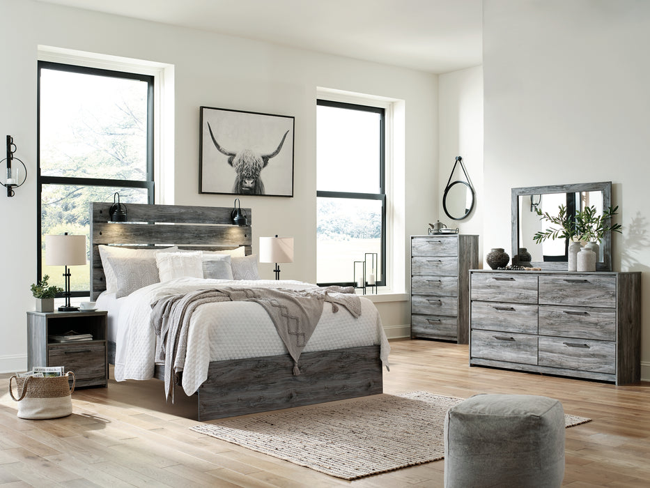 Baystorm Queen Panel Bed with Mirrored Dresser, Chest and Nightstand